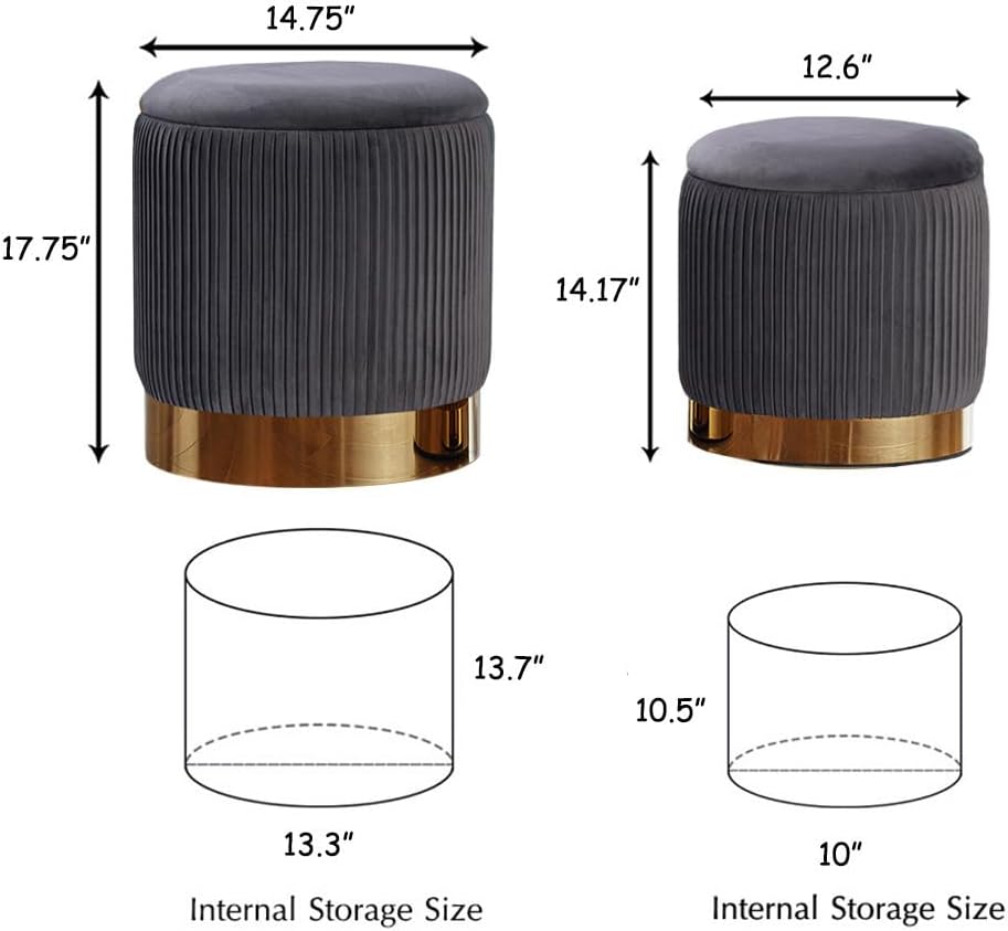 YYW HOME Round Ottoman with Storage Set of 2 Vanity Stool Foot Rest with Remo...