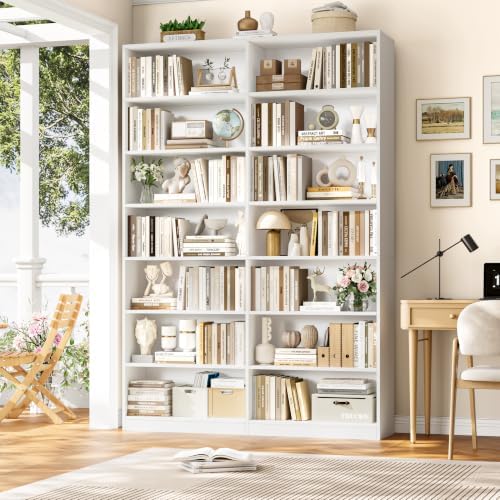 FACBOTALL 83.7" Tall Bookshelf and Bookcase,7-Tier Double Bookshelves White