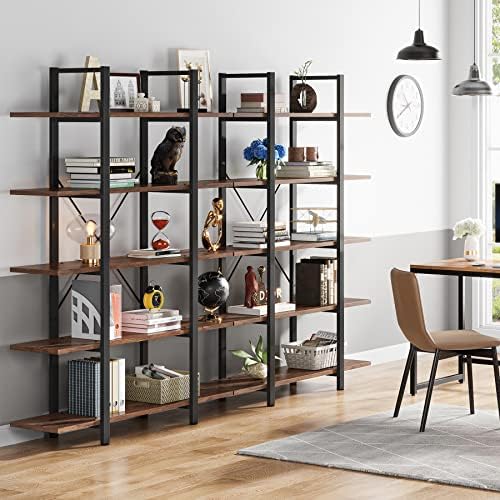 Tribesigns 5-Tier Bookshelf, Vintage Industrial Style Bookcase 72 H x 12 W x ...