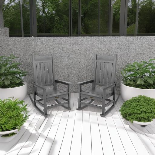 SERWALL Outdoor Rocking Chair Set of 2, HDPE Rocking Chairs for Adult, Grey |...