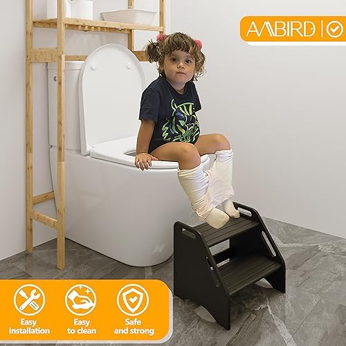 AMBIRD Wooden Step Stool - Two-Step 300 lbs Capacity With Safety Non-Slip Pad...