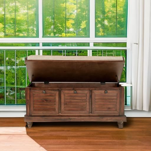 OSP Home Furnishings Dover Coastal Lift-Top Storage Bench with Shutter Face S...