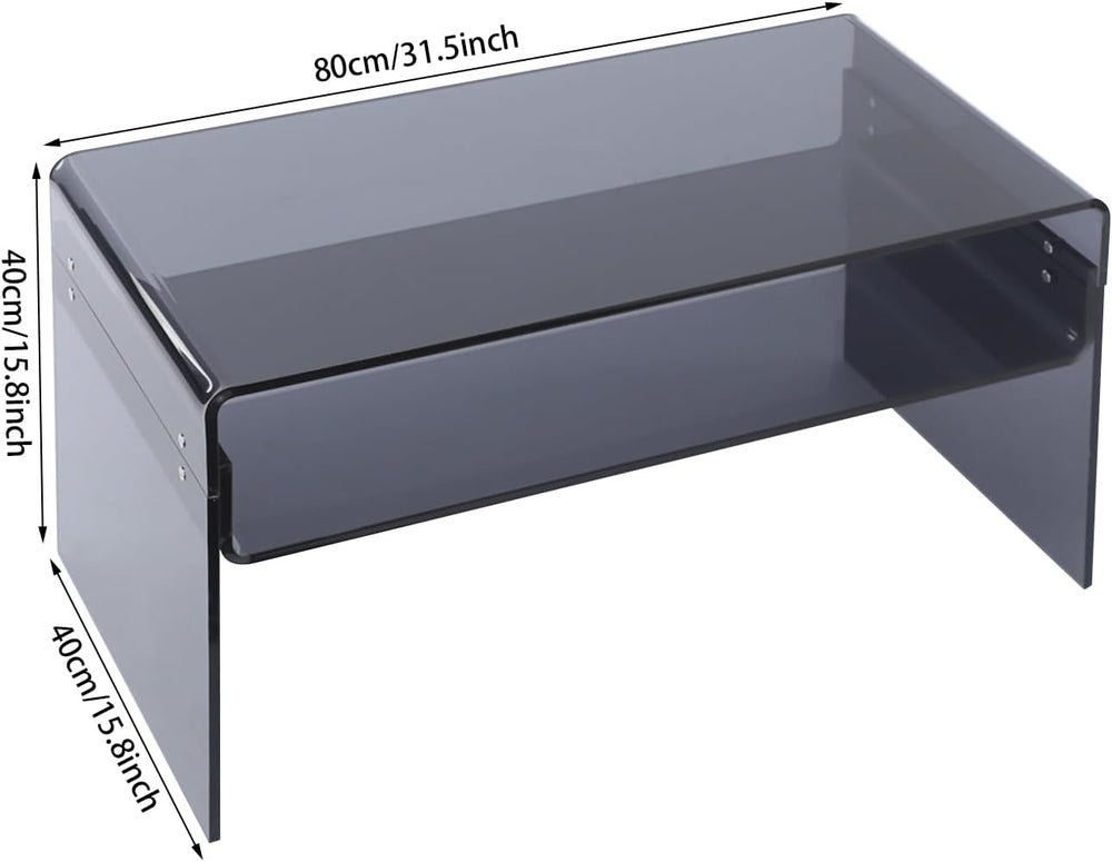 Acrylic Side Table 2-Tier - Modern Rectangular Open Storage Coffee Table, Cle...
