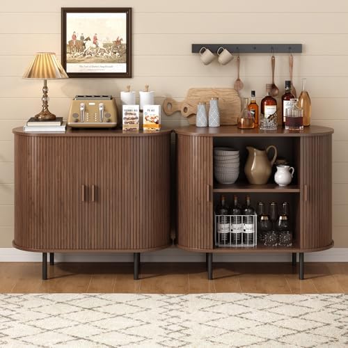 ONBRILL 31.5" Sideboard Buffet Cabinet Sliding Door/Adjustable Shelf Walnut