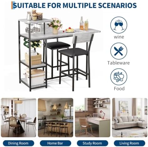 Garvee Dining Table Set for 2, 3-Piece Expandable Bar Table and Chairs Set