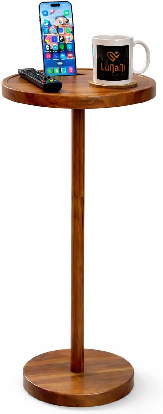 Drink Table for Small Spaces, 24” Tall Pedestal Side Table with Stable Base, ...
