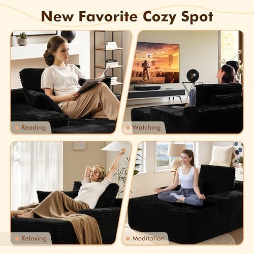 Weaxty Chaise Lounge Indoor, Upholstered Plush Sofa Bed with Throw Pillows an...