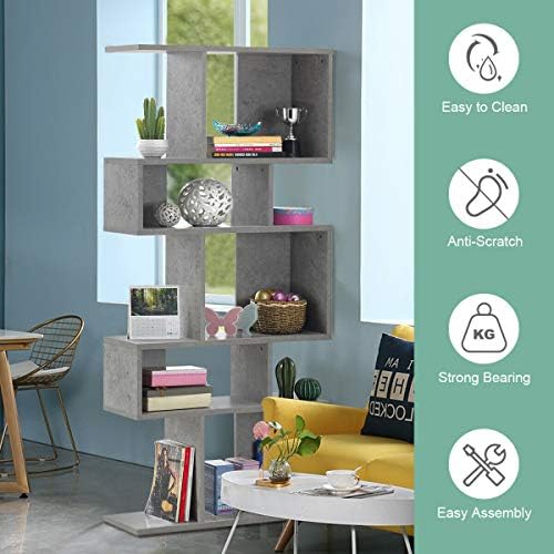 GIANTEX 5-Tier Geometric Bookshelf, 70" Tall Wood Freestanding Decorativ...