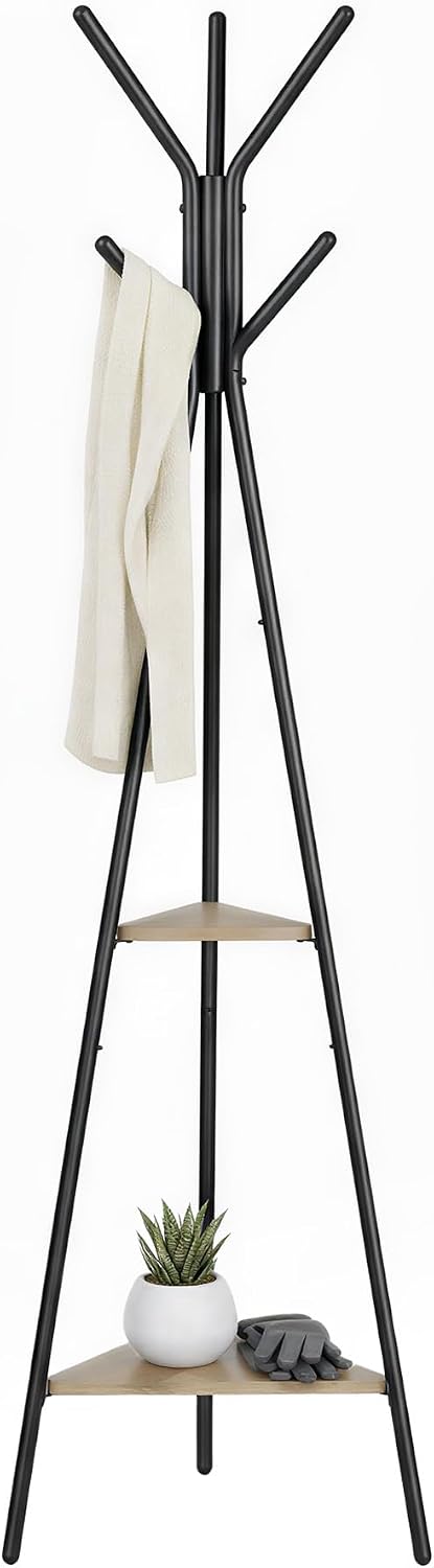 VASAGLE Coat Rack Freestanding, Hall Tree with 2 Shelves