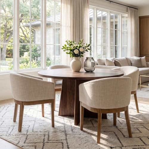 HNY Barrel Dining Chairs Set of 4, Mid Century Modern Upholstered Dining Chai...