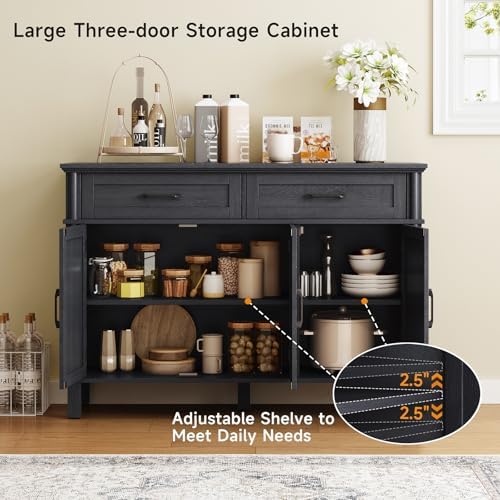 ONBRILL 48 Inch Buffet Cabinet with Storage, Black