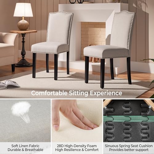 Yaheetech Dining Chairs Set of 6 Upholstered High Back Kitchen Chairs Beige