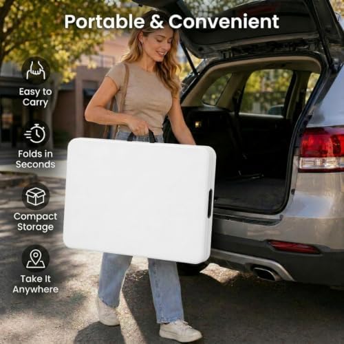 Set of 2 Folding Table 5 FT Camping Table Portable White Lightweight Plastic ...