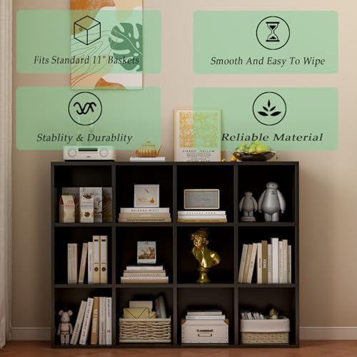OSCHF 12-Cube Storage Shelf Bookcase, Black