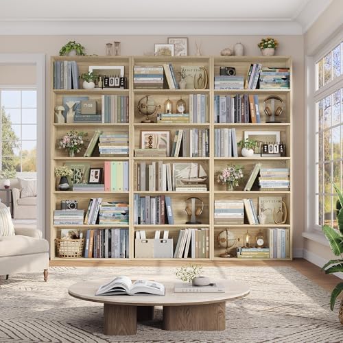 FOTOSOK 6 Tier Tall Bookshelf Bookcase with Open Display Shelves, Light Oak