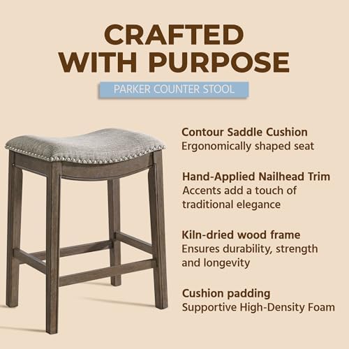 ROME + OAK Parker 26-Inch Backless Counter Stool, Backless Saddle Kitchen Sto...