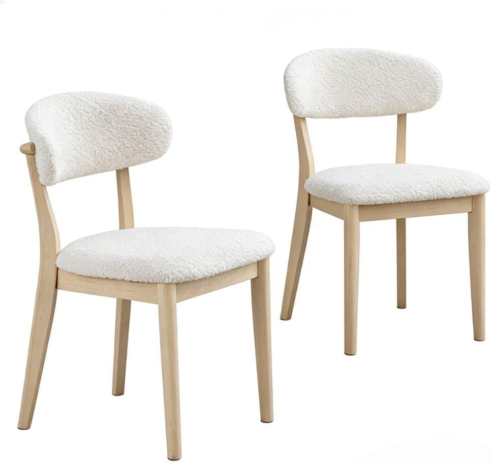 2Pcs Upholstered Wood Dining Chair, White Wash Color