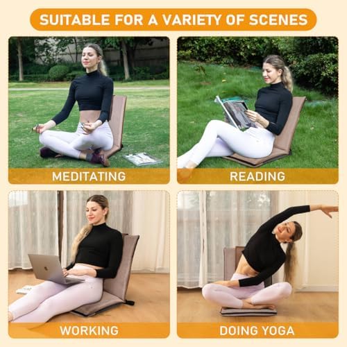Adjustable Floor Chair with Back Support Foldable Meditation Seat, Coffee | 1...