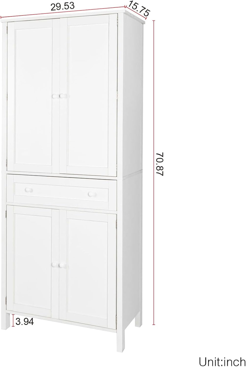 70.87" Tall Kitchen Pantry Storage Cabinet with 4 Doors and Drawer, Whit...