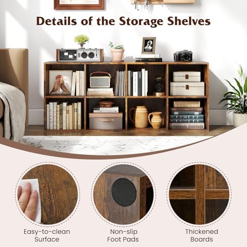 Tangkula 8-Cube Bookcase, Large Floor Standing Horizontal Bookshelf with 8 Op...