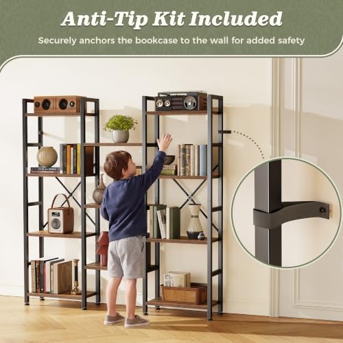 Huuger 4 Tier Bookshelf, 55'' Tall Bookcase, 11 Open Shelves, Rustic ...