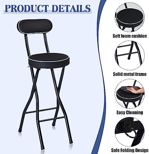 Thyle 2 Pcs 25.6 Inch Folding Bar Stool with Backrest, Cushioned Seat