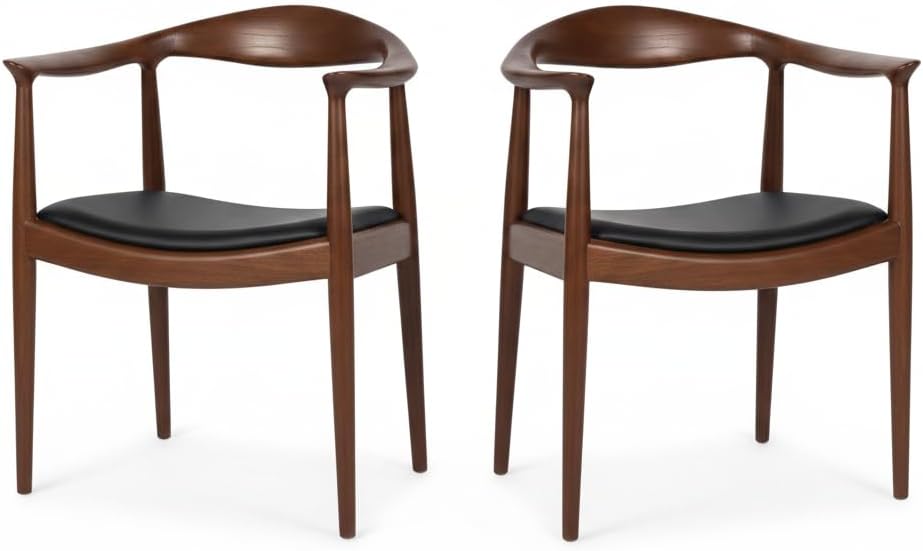 Kennedy Chairs Set of 2, Mid Century Dining Chair with Arms (Walnut) | Premiu...