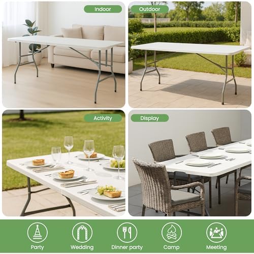 6FT White Plastic Folding Table Heavy Duty Tables Set of 5 | HDPE Tabletop Fo...