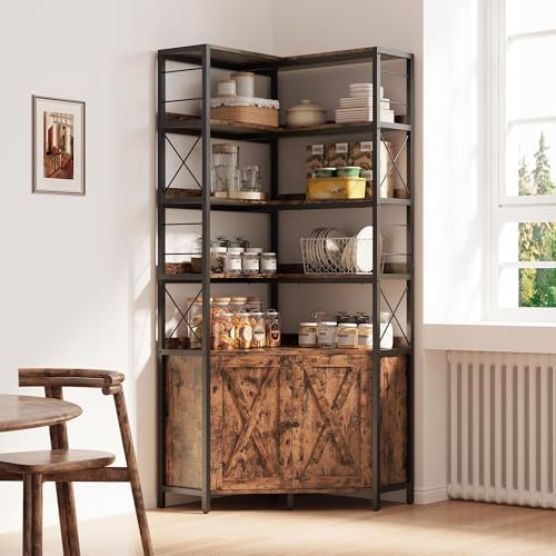 IRONCK Corner Bookshelf, 78 in L-Shaped Bookcase with Doors & Shelves