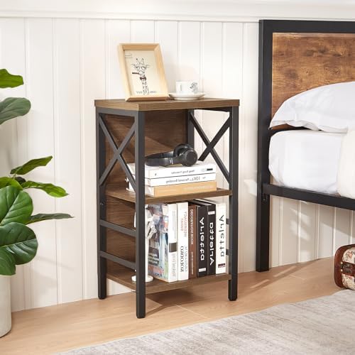 MNEETRUNG Small Bookshelf, 3 Tier Industrial Shelf with Metal Frame and Backb...