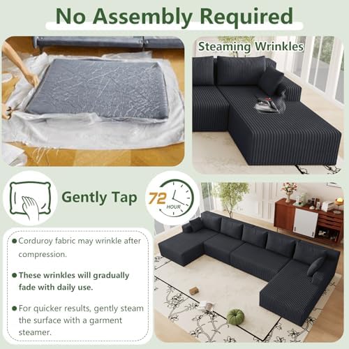 160" U Shaped Cloud Couch, Oversized Modular Sectional Sofa for Living R...