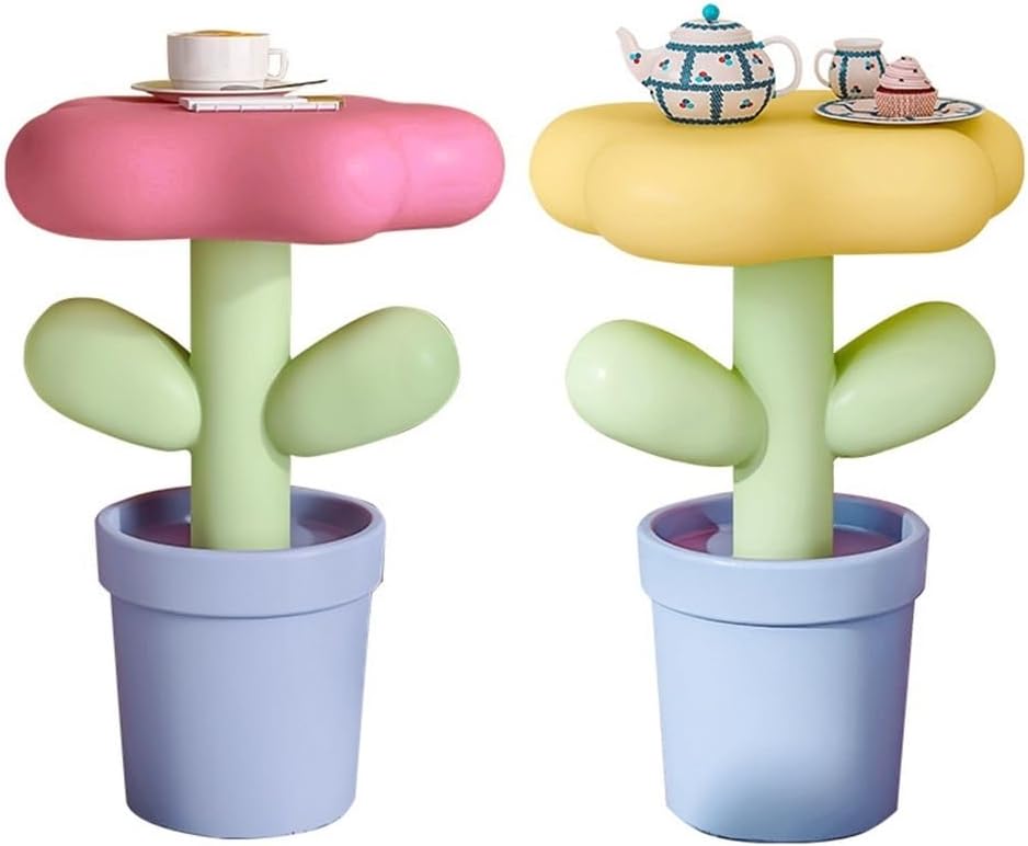 Resin Flower-Shaped Side Table, Distinctive End Table for Apartment Decor, Fu...