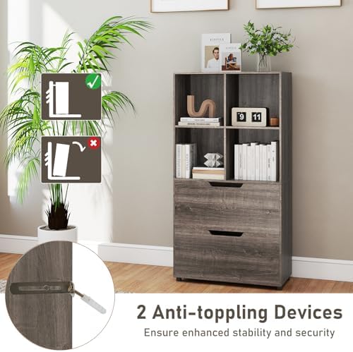 GIANTEX Bookshelf with 4 Cubes & 2 Drawers, 51” Tall Floor Bookcase with ...