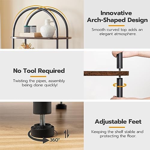HOOBRO 5 Tier Open Bookshelf, Industrial Arched Bookcase Display Shelf Rack, ...