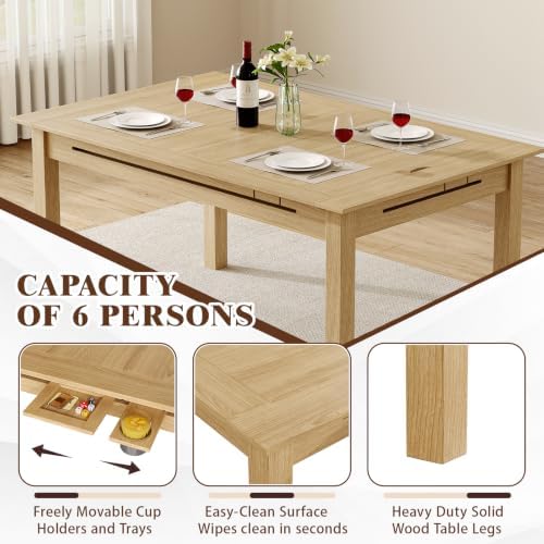Board Game Table with Led Lights,63" Dining/Gaming Table, Oak