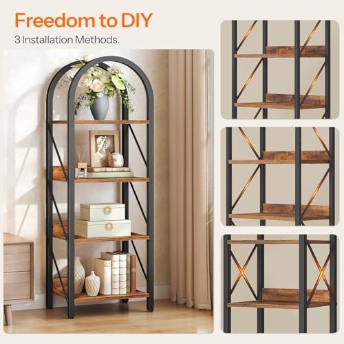 HOOBRO Bookshelf, 4-Tier Arched Bookshelf, Industrial Bookcase with Metal Fra...