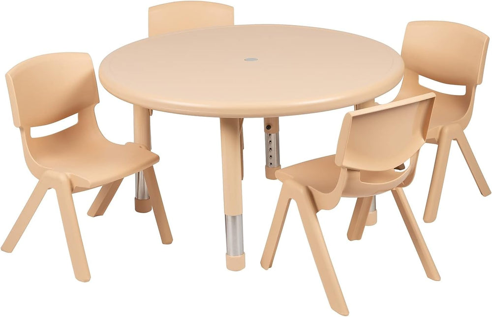 Flash Furniture 33 in Plastic Round Activity Table with 4 Chairs, Natural | H...