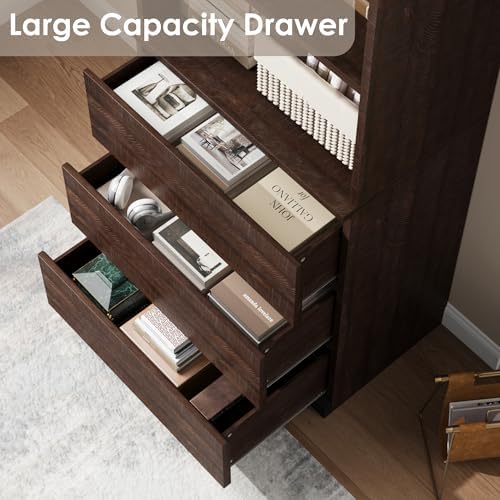IDEALHOUSE 70" Tall Bookcase with Drawers, Open Book Shelves Library Boo...