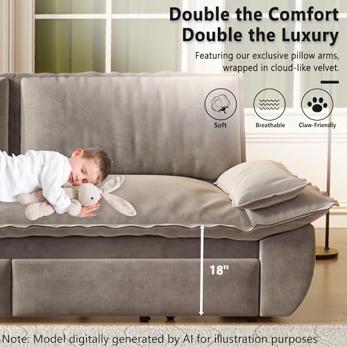 70.1" Sleeper Sofa Bed Queen Size, Pull Out Convertible Velvet Couch, Gr...