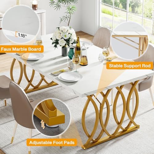 Tribesigns 63" Dining Table for 4 to 6, White and Gold Kitchen Table