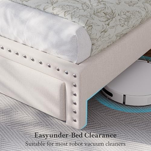 EnHomee King Size Bed Frame with 2 Drawer & 2-Tier Storage Headboard Shelf