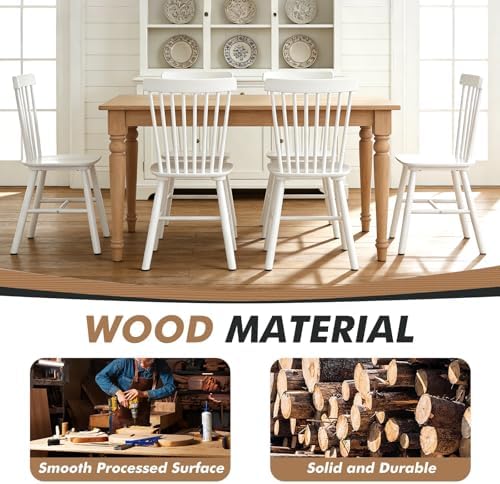 ClinQ Windsor Dining Chair Set of 4, Spindle Back Wooden Chairs for Kitchen a...
