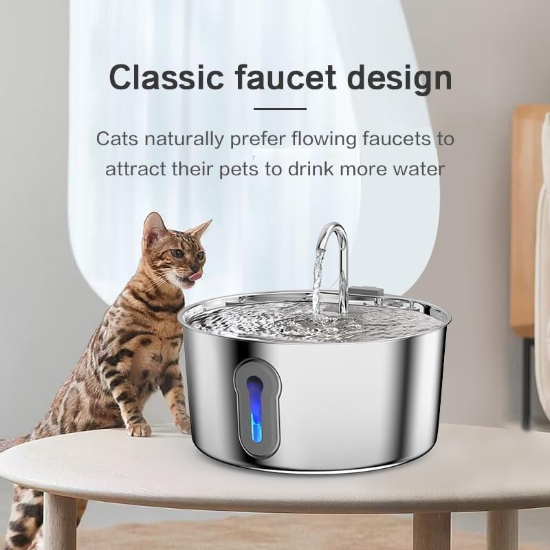 Cat Water Fountain Stainless Steel, Hygienic Drinking Fountain for Cats