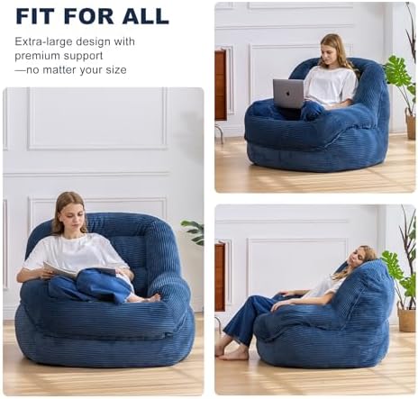 Giant Bean Bag Chair for Adults, Oversized Floor Lounge Chair with Armrests |...