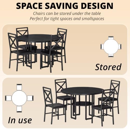 IRONCK Dining Table Set for 4, 47.2 inch Round Kitchen Table and 4 Chairs