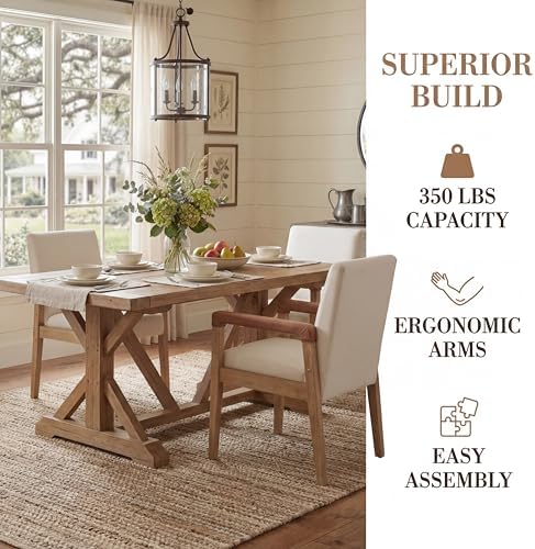 Mid Century Modern Dining Chairs with Arms, Solid Wood Farmhouse Upholstered ...