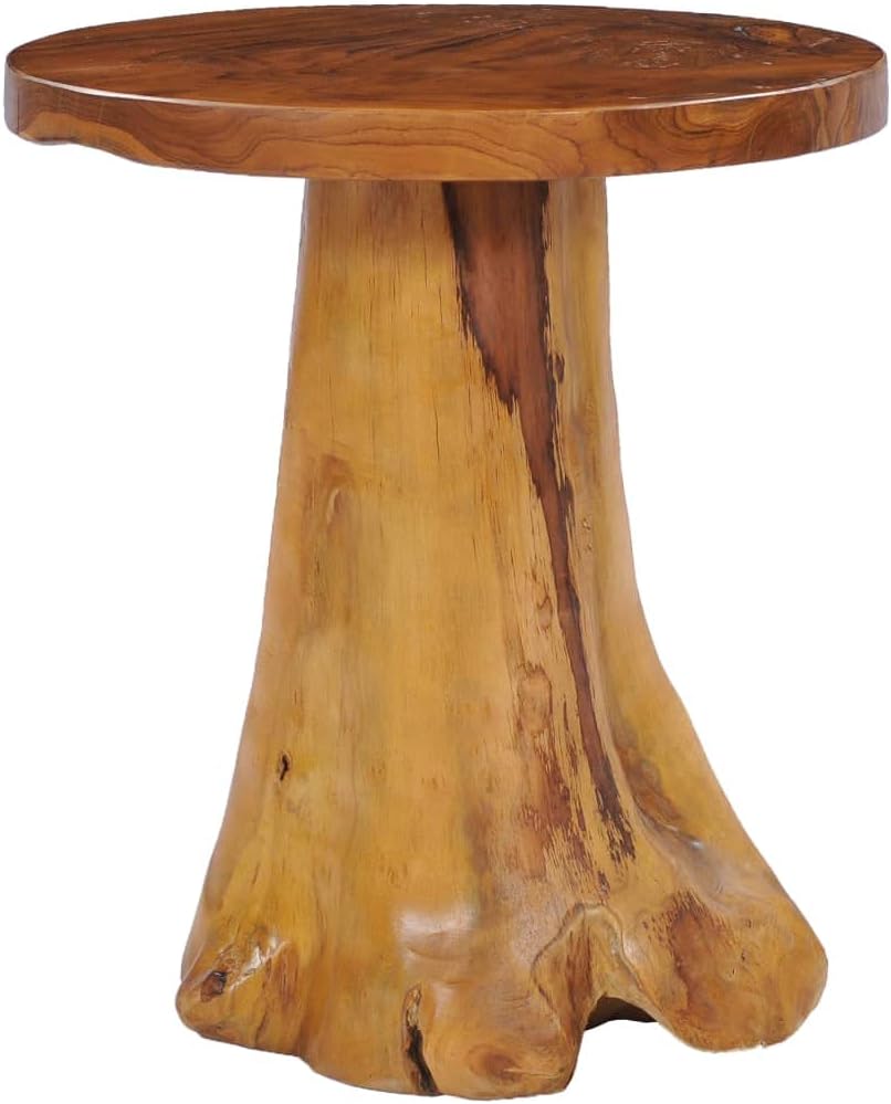 Solid Teak Wood Coffee Table, 15.7-Inch Round Rustic End Table, Handcrafted R...
