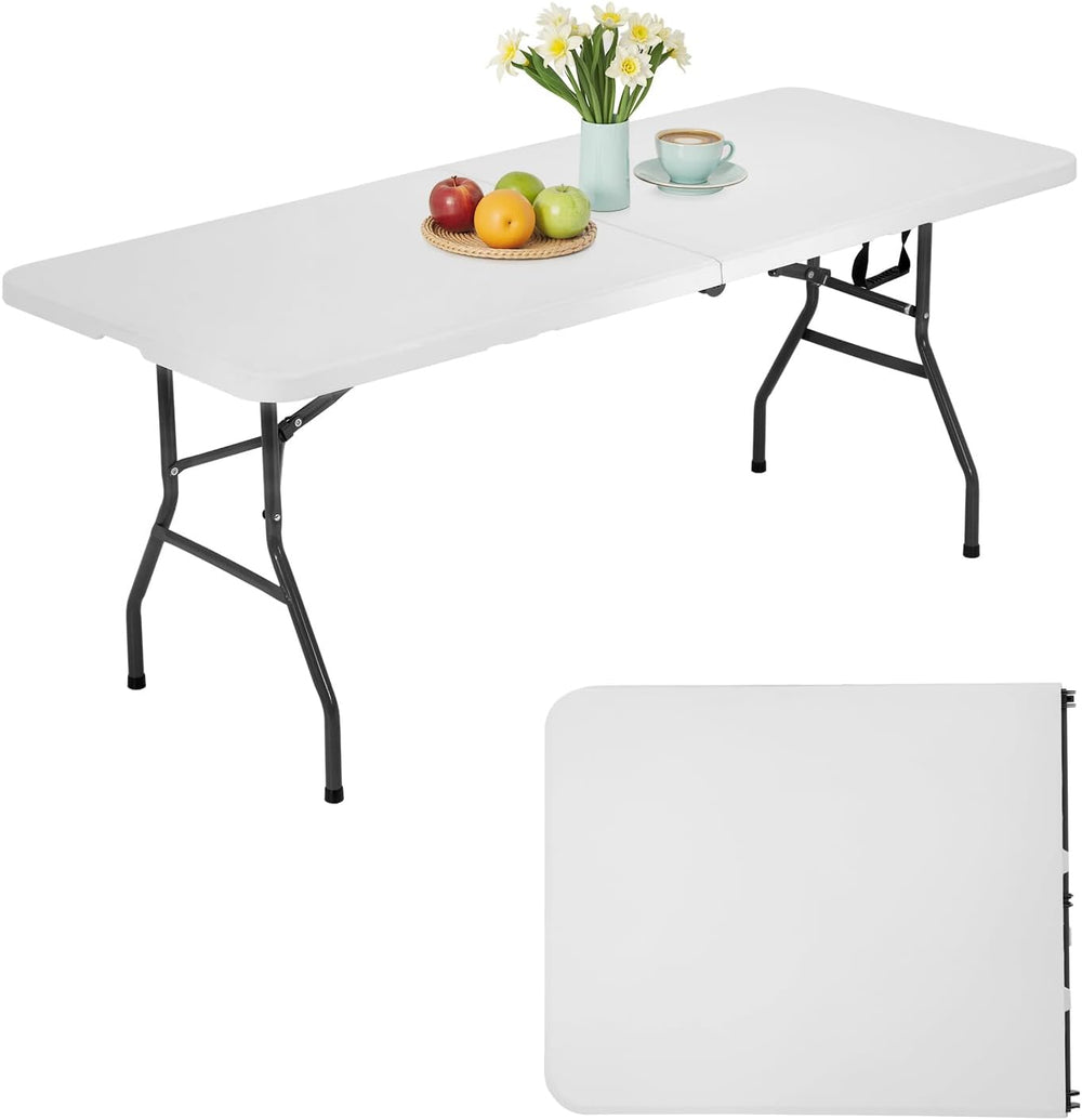 PayLessHere Folding Tables 6ft Plastic Half Portable Foldable Table for Parti...