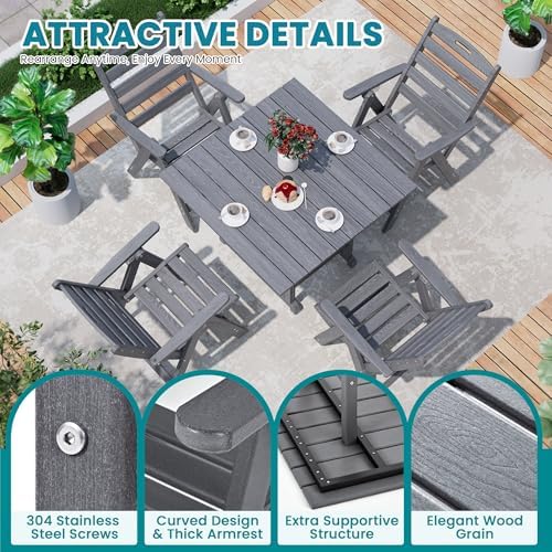 Dining Table Set, 5-Piece HDPE Outdoor Dining Set for 4, Grey
