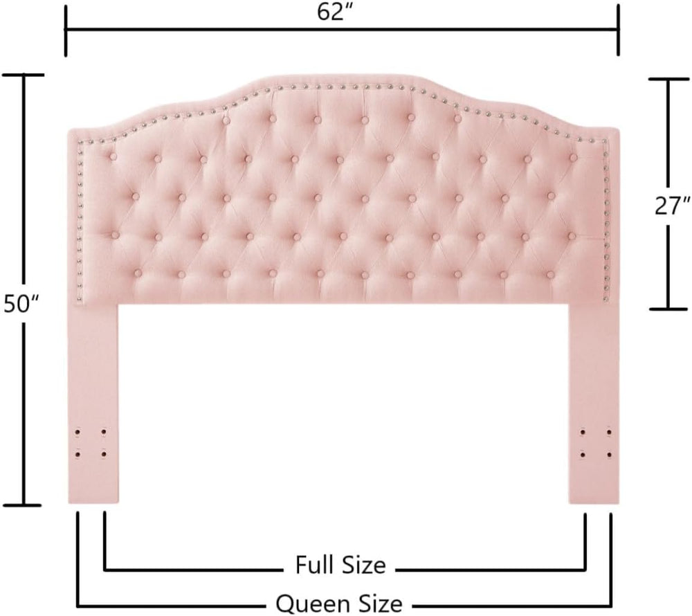 24KF Upholstered Button Tufted Queen Headboard with Nailhead Trim, Elegant Bo...
